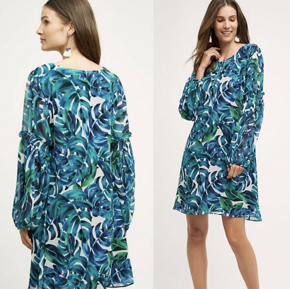 Anthropologie Dress Chloe Oliver Patrerre Swing Bold Floral Turquoise size S
